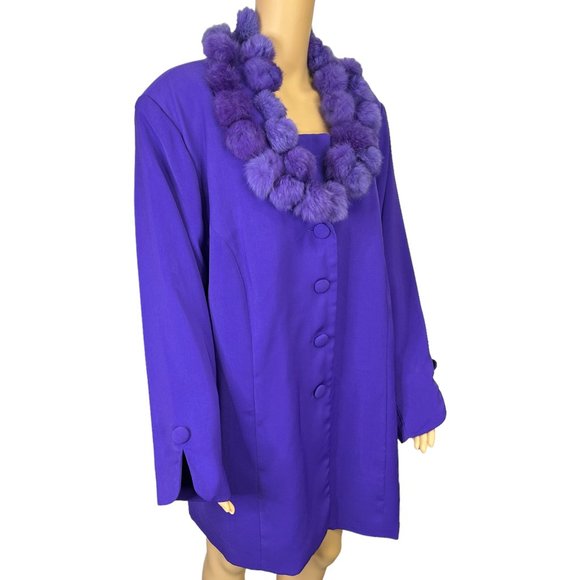 Vintage‎ Harmony New York Womens 24W Purple Jacket w/ Removable Pom Poms Collar - Picture 4 of 14
